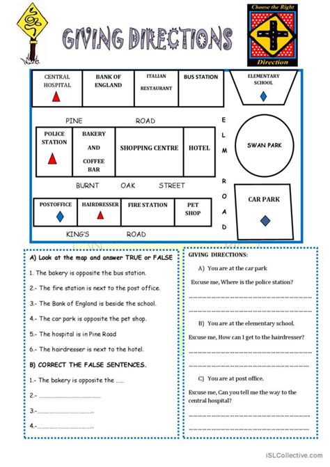 An Esl Worksheet To Teach Directions Giving Direction