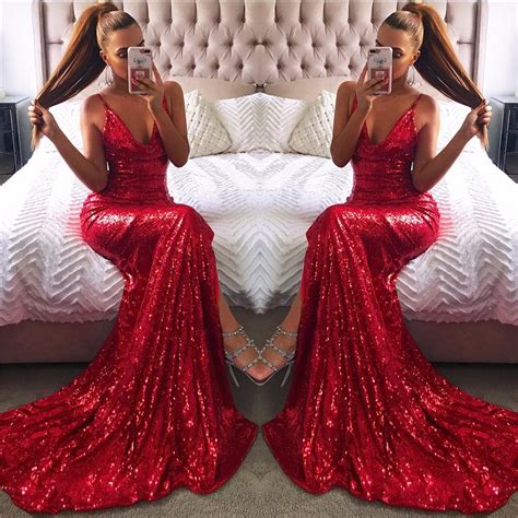 red shiny sequins sexy evening dresses 2019 sleeveless cheap long formal party dresses