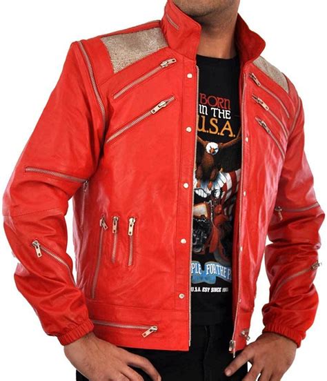 Michael Jackson Beat It Classic Pop Vintage Red Leather Jacket Metal