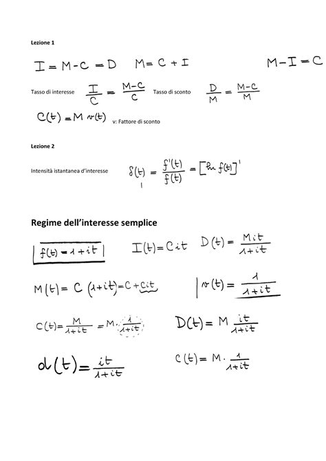Formule Formulario Di Matematica Finaziaria Lezione 1 Tasso Di