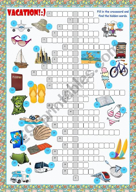 Crossword Puzzle Answers 100 Summer Vacation Words Answer Key 31 Free