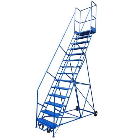 14 Step Traction Step Rolling Ladder With 15″ Top Step Hollistons Inc