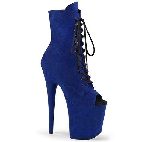pleaser 8 heel blue platform lace up peep toe faux suede women s ankle boots ebay