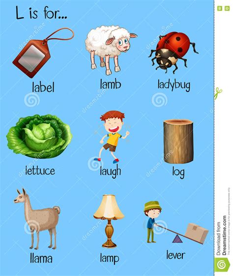 Can you name the things starting with l and ending with s? Different Words Begin With Letter L Stock Vector ...