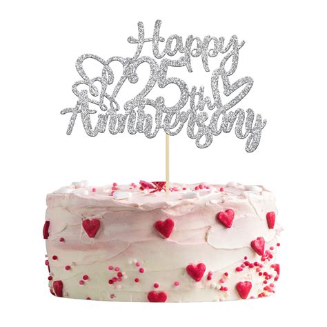 Buy Gyufise 3 Pack Silver Glitter Happy 25th Anniversary Cake Toppers