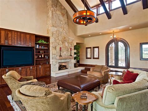 Tuscan Inspired Living Room With Soaring Ceiling Hgtv