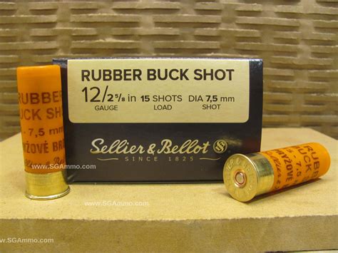 25 Round Box 12 Gauge 15 Pellet Rubber Buck Shot Ammo By Sellier