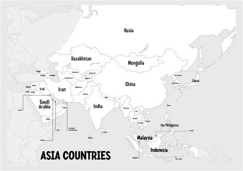 Black And White Map Of Asia 10 Free Pdf Printables Printablee