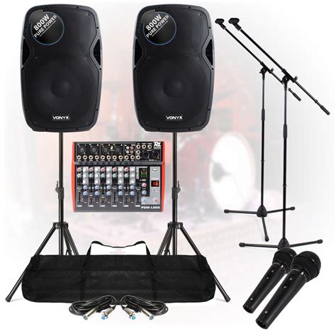 Band Pa System 1600w 6 Ch Usb Mixer Active Speakers Mic Dj Live Music