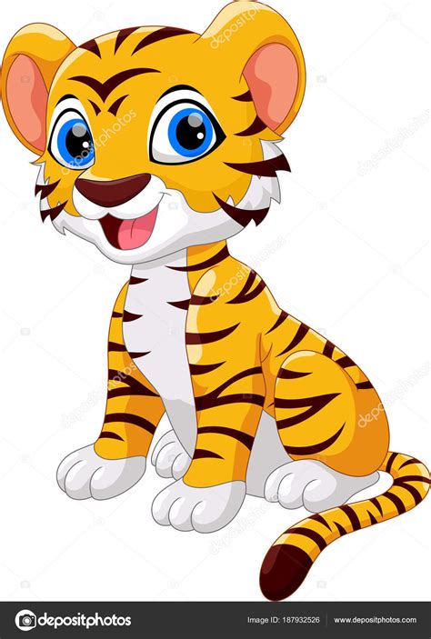 Cute Baby Tiger Cartoon Sitting Isolated White Background Stock Vector
