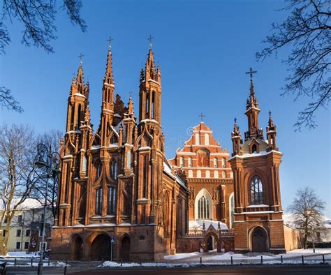 Front View Of The Red Brick Gothic Church In Vilnius Lithuania Stock