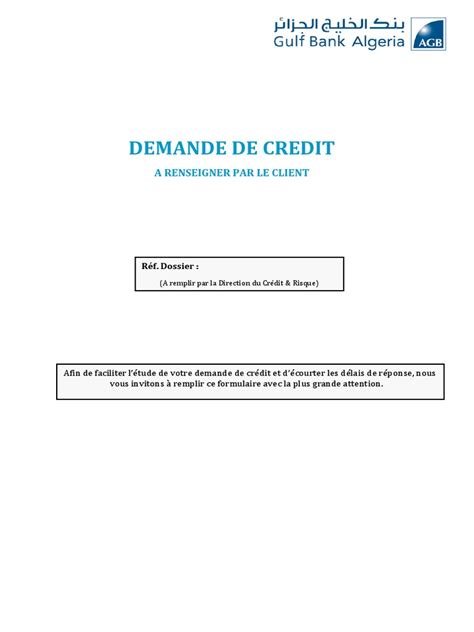 Formulaire Demande Credit Pdf Pdf Crédit Finance Banques