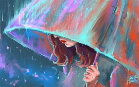 Art Umbrella Rain Girl Wallpaper 1680x1050 8998