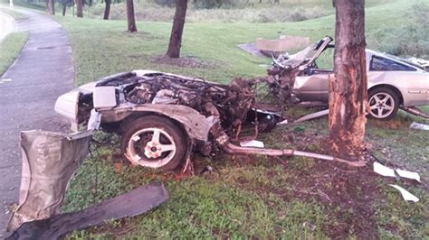 Car Literally Splits In Half In Fiery Crash Driver Somehow Survives