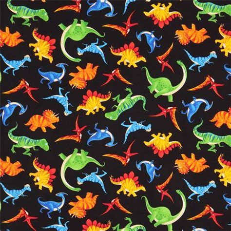 Black Dinosaur Fabric With Colorful Dinos Timeless Treasures From The Usa Fabric For Boys