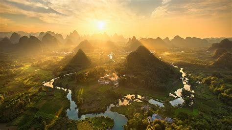 Wallpaper China Beautiful Countryside Landscape Mountains Top View