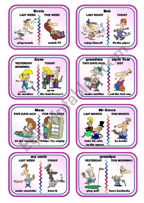 Past Simple Tense ESL Printable Speaking Activity Cards Tyello Com