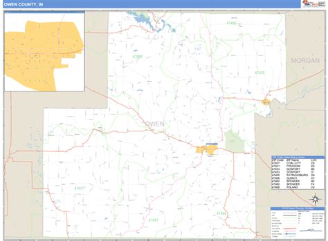 Owen County Indiana Zip Code Wall Map