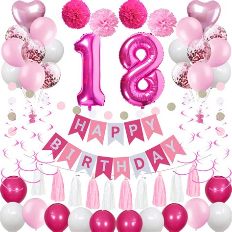Buy Sweet 18th Birthday Decorations For Girls Women Pink And White 18 Happy Birthday Balloons