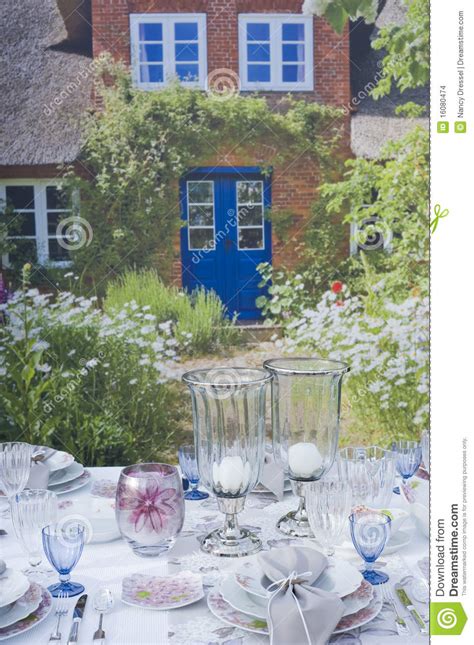 Romantic Table Setting In Garden Stock Photo Image Of