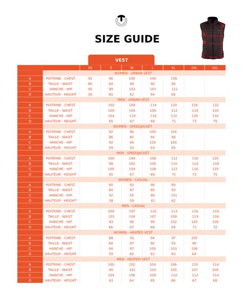Size Guide Vest Therm Ic