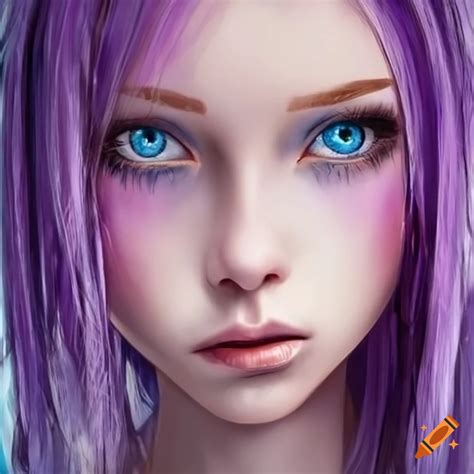 Portrait Of A Girl With Purple Hair And Ice Blue Eyes On Craiyon