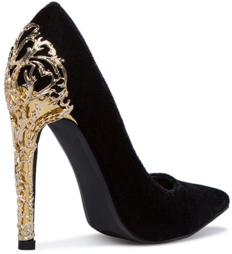Black And Red Fairy Tale Pumps With Gold Filigree Heels