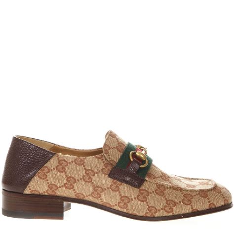Gucci Horsebit Loafer In Original Fabric Gg And Brown Leather In 8365