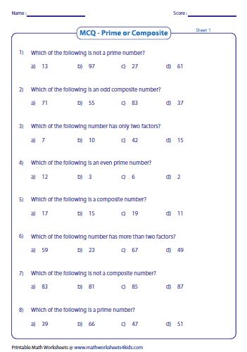 Math Worksheets Prime And Composite Numbers Smiley Face Factoring