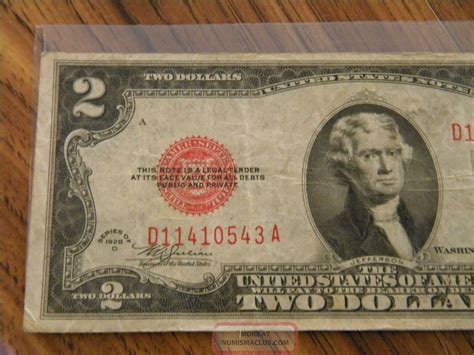 1928d Two Dollar United States Note Red Seal E F Note