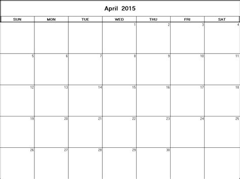 April 2015 Printable Blank Calendar