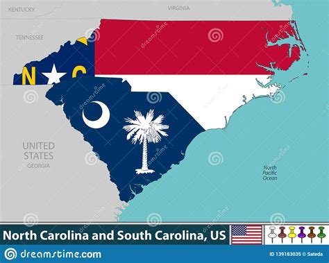 North Carolina And South Carolina United States Stock Vector