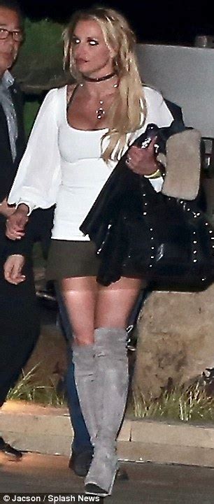 britney spears wears miniskirt and thigh high boots as she steps out for fancy dinner daily
