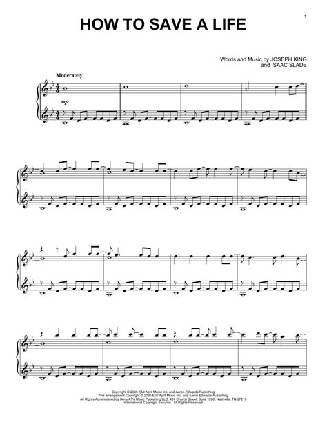 F g somewhere along in the bitterness f g am and i would have stayed up with you all night. How To Save A Life | Sheet Music Direct