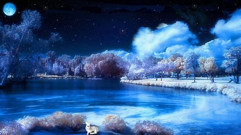 Abstract Blue Starry Winter Night Abstract 3d And Cg Hd Desktop Wallpaper