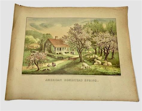 Currier Andives Lithograph Vintage 1869 American Homestead Spring Mid