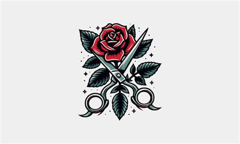 Premium Vector Red Rose With Scissors Vector Tattoo Design