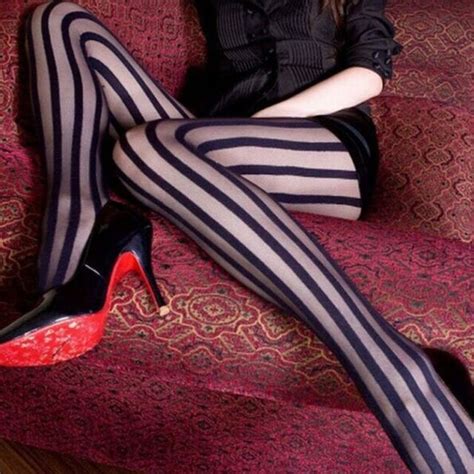 Vertical Stripe Stockings Black Women Girl Gothic Punk Pantyhose Stockings For Sale Online Ebay