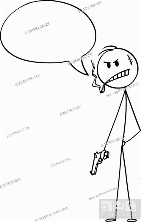 Vector Cartoon Stick Figure Drawing Conceptual Illustration Of Bad Guy Or Man Or Criminal Or