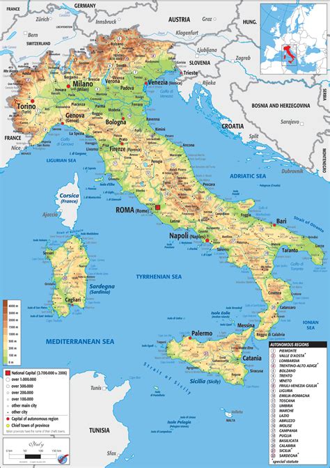 It is a modern, automated nation, but it is also, to an according degree, a mediterranean country, with a southern european sensibility. Italy Physical Map - Graphic Education