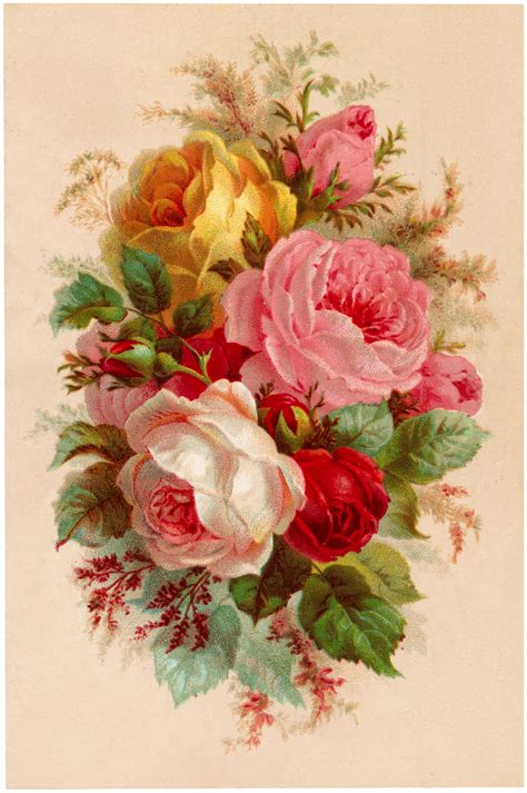 Beautiful Vintage Roses Bouquet Image The Graphics Fairy