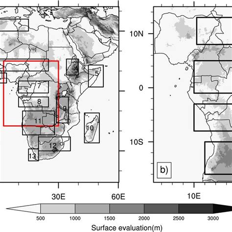 A Topography M Of Cordex‐africa Domain As Divided In Subregions By