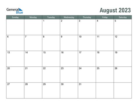 August 2023 Calendar Pdf Word Excel