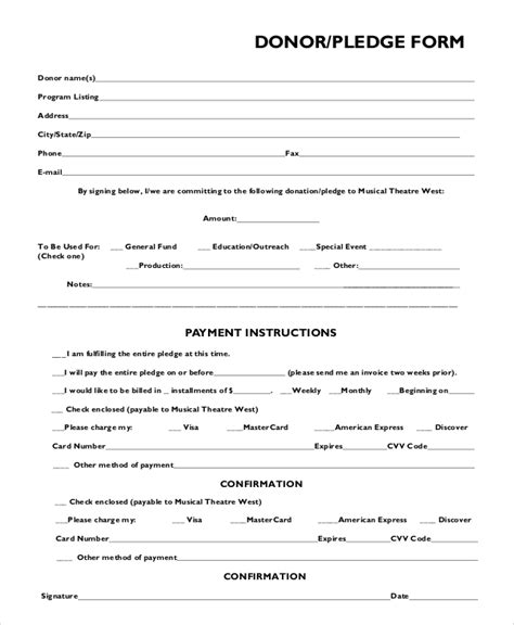 sample pledge forms   ms word