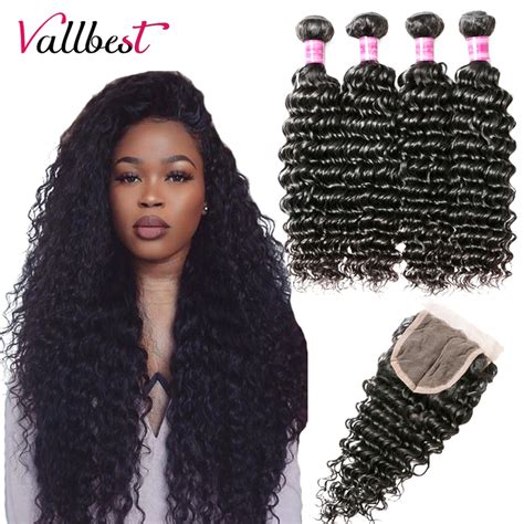 Aliexpress Com Buy Vallbest Brazilian Deep Wave Bundles With Closure Pieces Human Hair