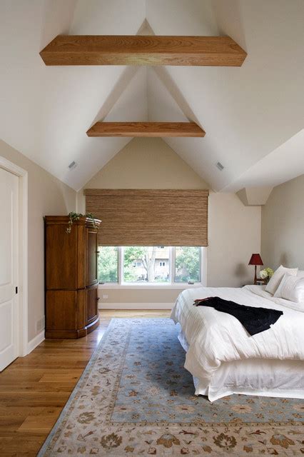 Master Bedroom With Cathedral Beamed Ceiling And Hardwood Floors Traditional Bedroom
