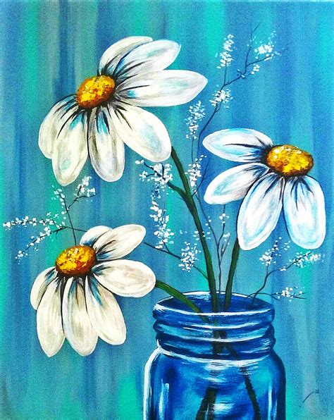 Mason Jar Daisy Painting Spring Painting Simple Acrylic Paintings