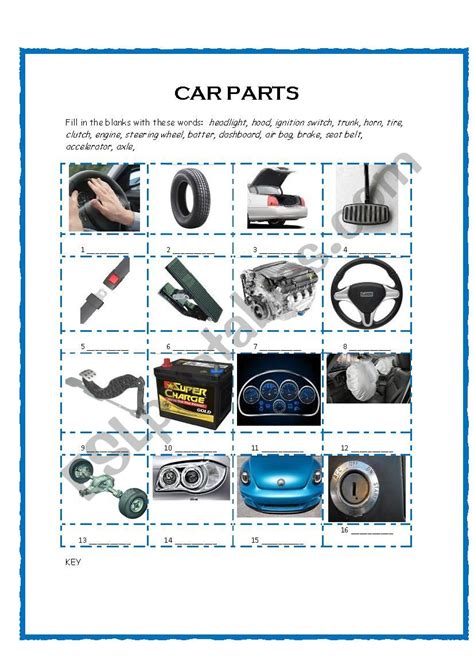 Car Parts Vocabulary Ws Esl Worksheet By Estherlee76