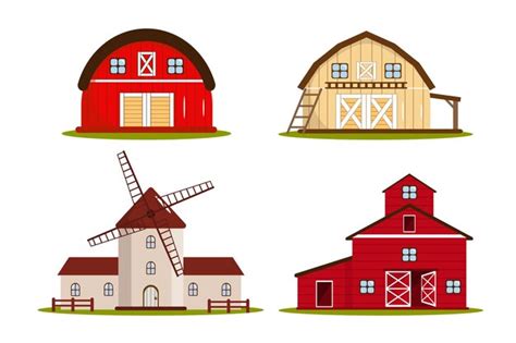 Premium Vector Set Of Different Barns Mill In Cartoon Style Vector
