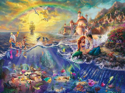 Little Mermaid Thomas Kinkade Disney Paintings Fluffums